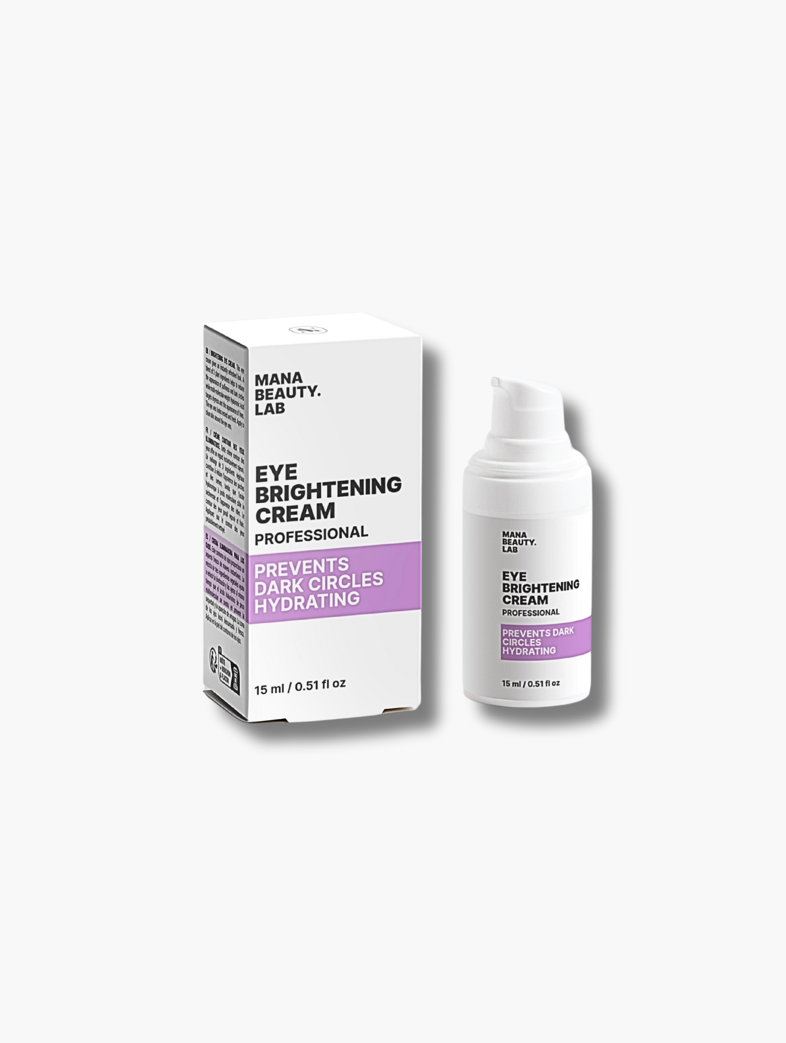 Eye cream for dark circles and fine lines by MANA BEAUTY.LAB in white packaging